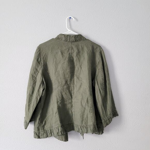 Chico's Women's Linen Button Up Lagen look Jacket in army green - Picture 11 of 11